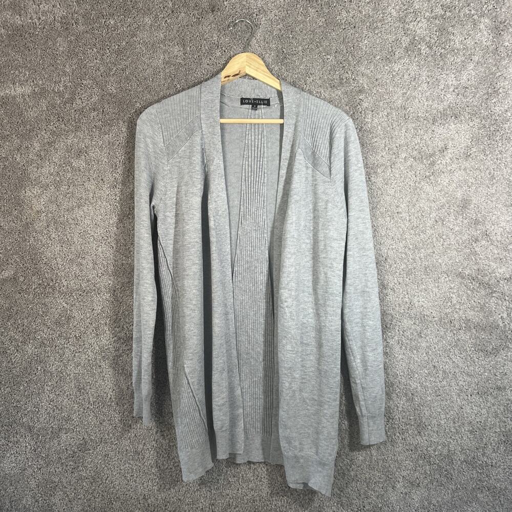 Love Ellie Cardigan Sweater Womens Medium Gray Long Sleeve Lightweight Open